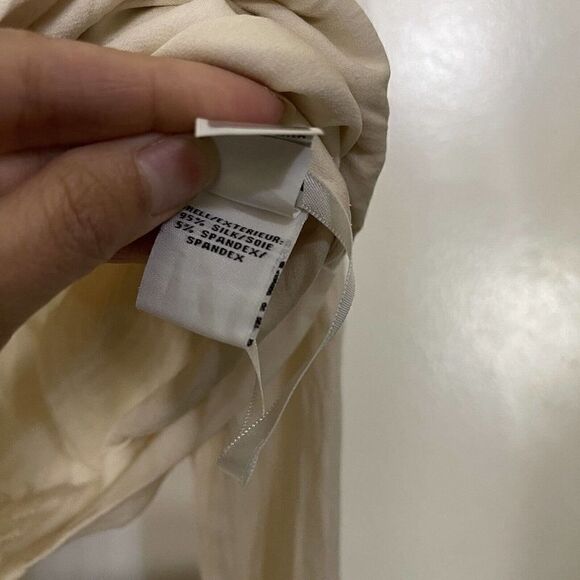 Diane von furstenberg silk ivory beige drape front long sleeve blouse size us 4 - Picture 3 of 6